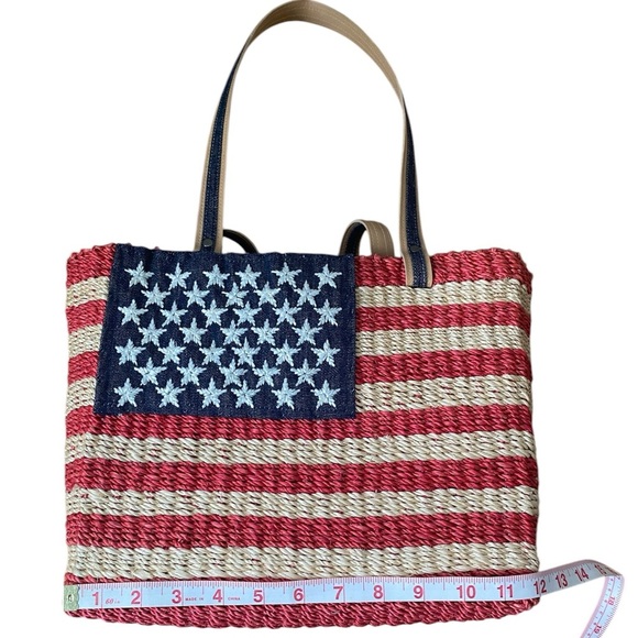 Amanda Smith American Flag Red White Blue Patriotic Straw Summer Beach Tote Bag - Picture 6 of 16